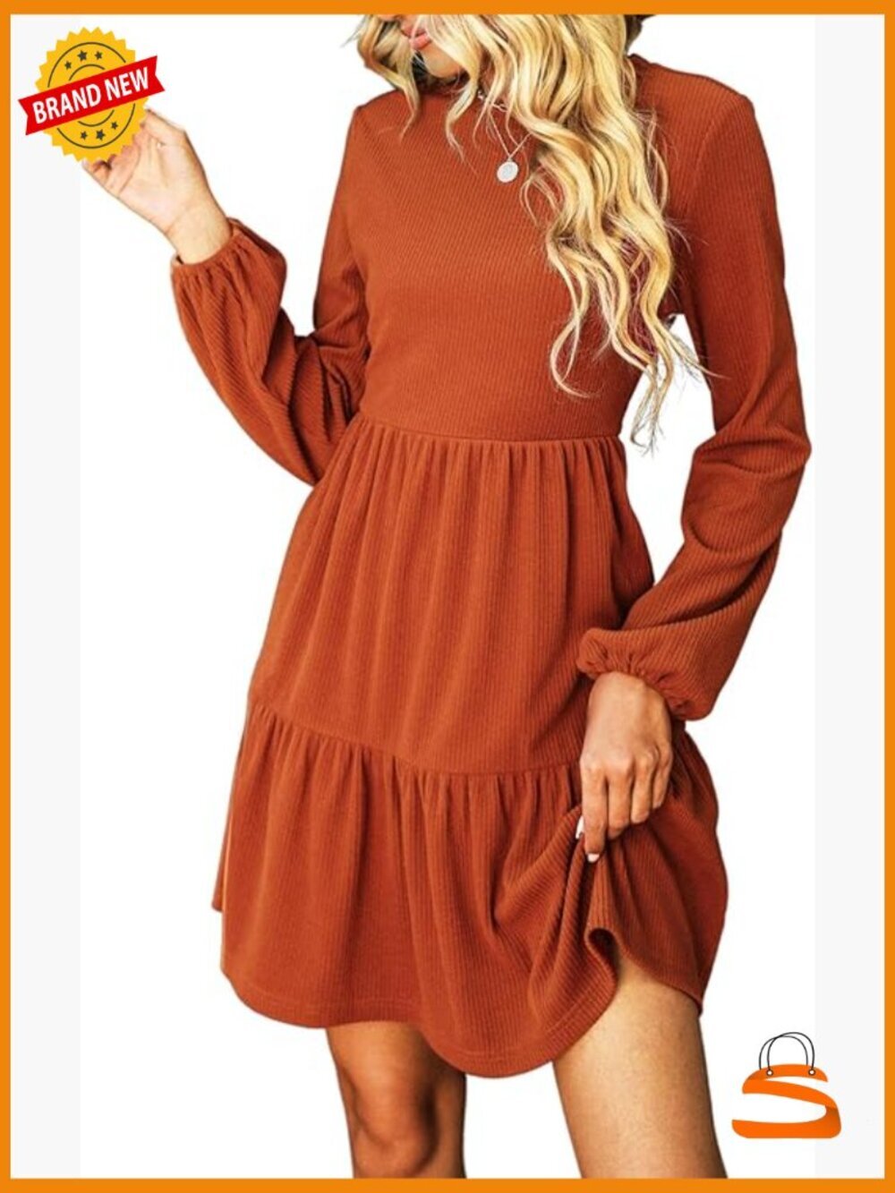 Mini Knit Sweater Dress Long Sleeve Flowy Tiered Ruffled